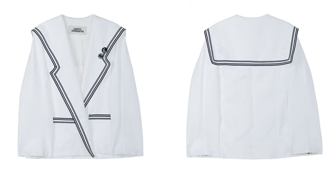 급처상태좋음!럭키슈에뜨 세일러카라 소매레터링 조보아 자켓 36사이즈 상품이미지4