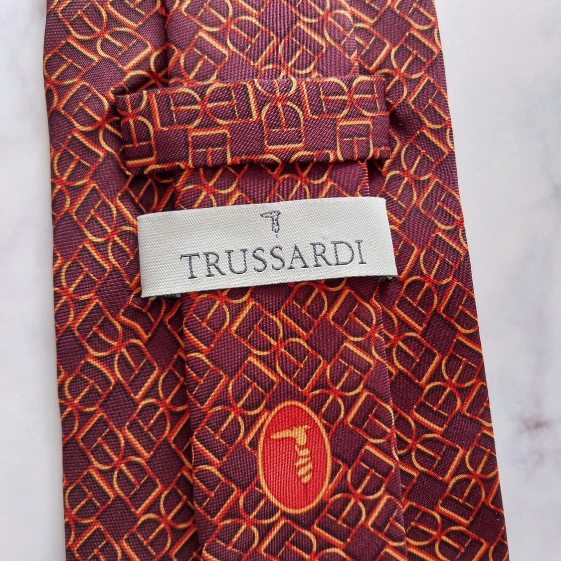 트루사르디 실크 와인 오렌지 로고 패턴 넥타이 9cm A+등급 K1308 상품이미지9
