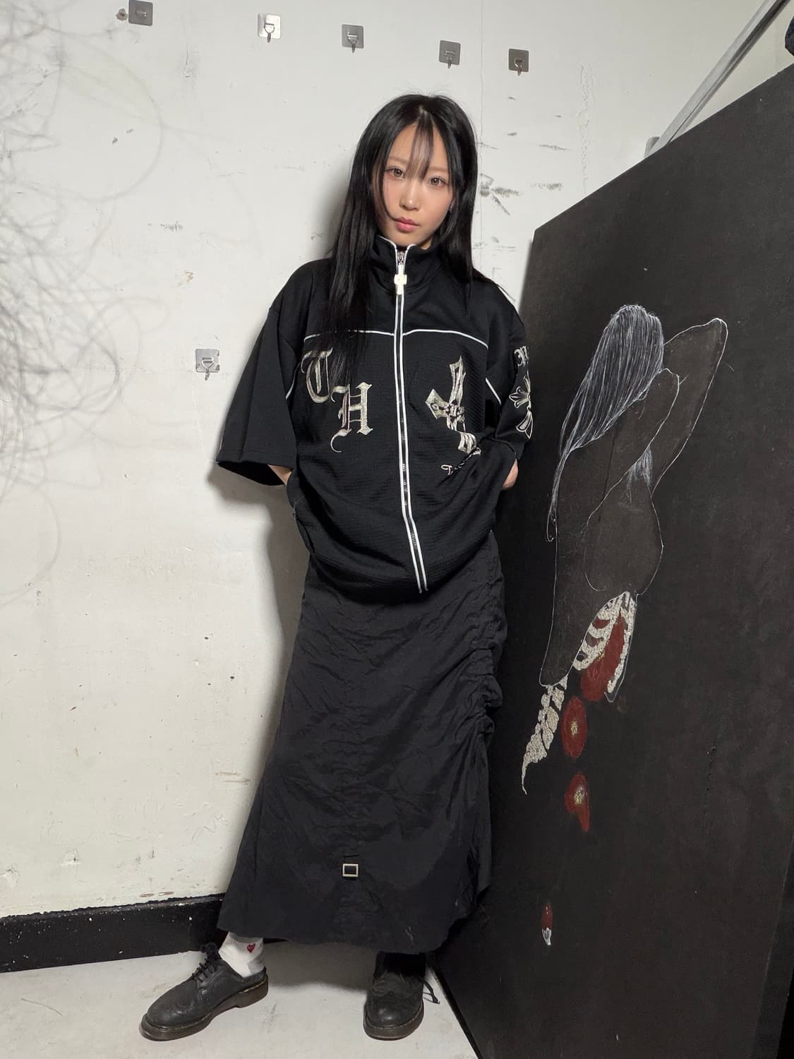 JPN 일본 빈티지 고딕풍 십자가 프린팅 오버핏 반팔 져지 집업  상품이미지6