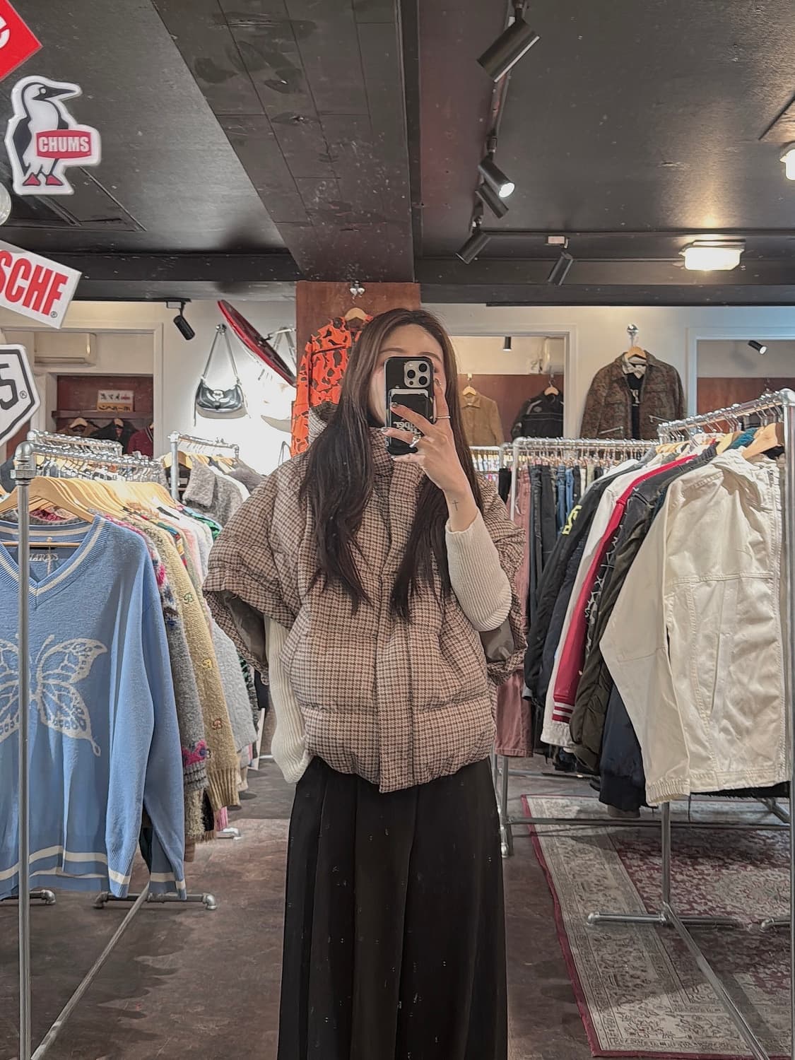 FAYEWOO 페이우 르블랑 체크 케이프 덕다운 패딩 베스트 조끼 S 상품이미지8