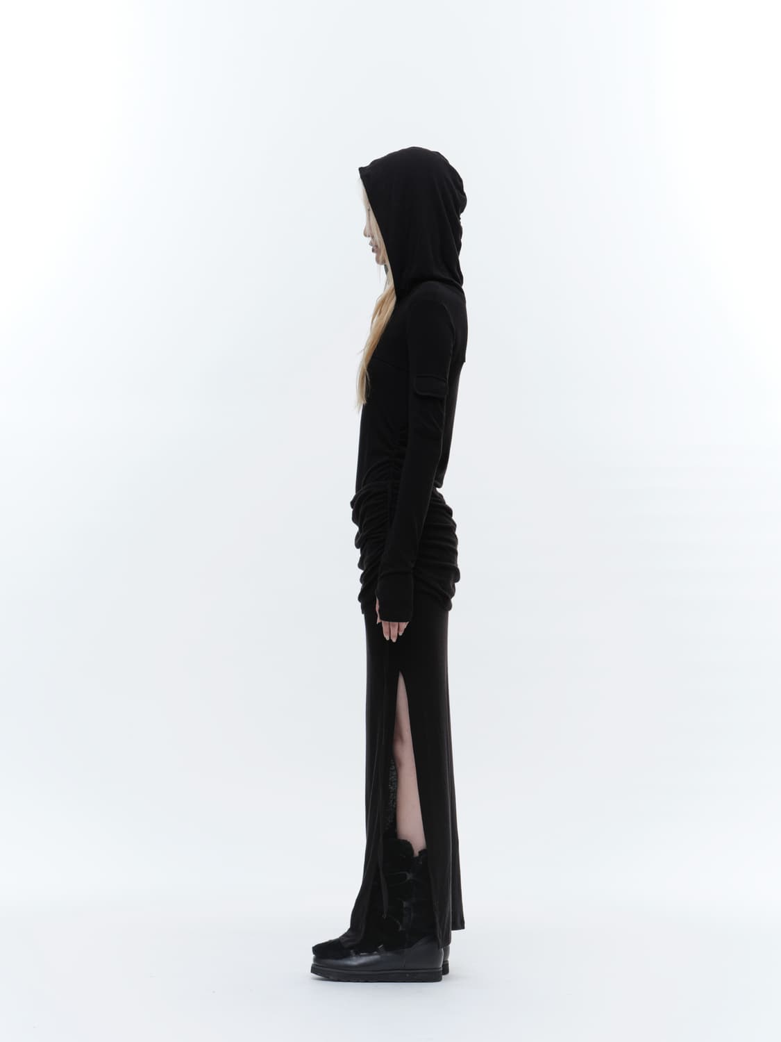 DRAPE HOODED MAXI DRESS BLACK 상품이미지2