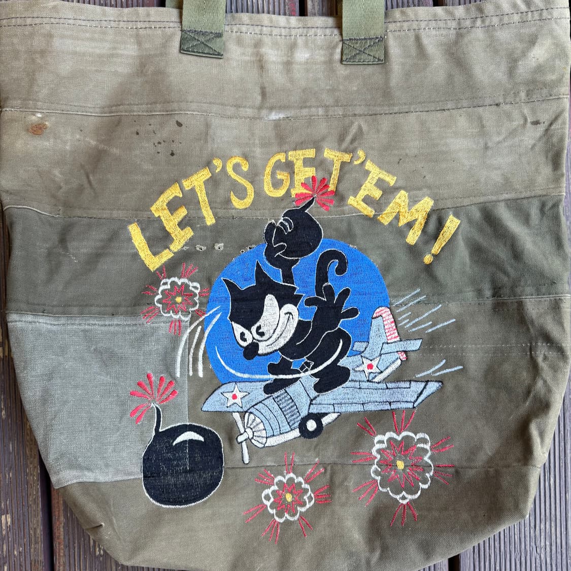 펠릭스 더 캣 빈티지 카키색 토트백 상품이미지3