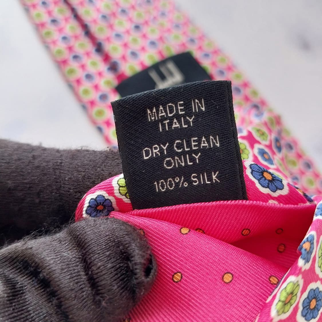 던힐 실크 핑크 플라워 패턴 넥타이 9.3cm A+등급 K2476 상품이미지10