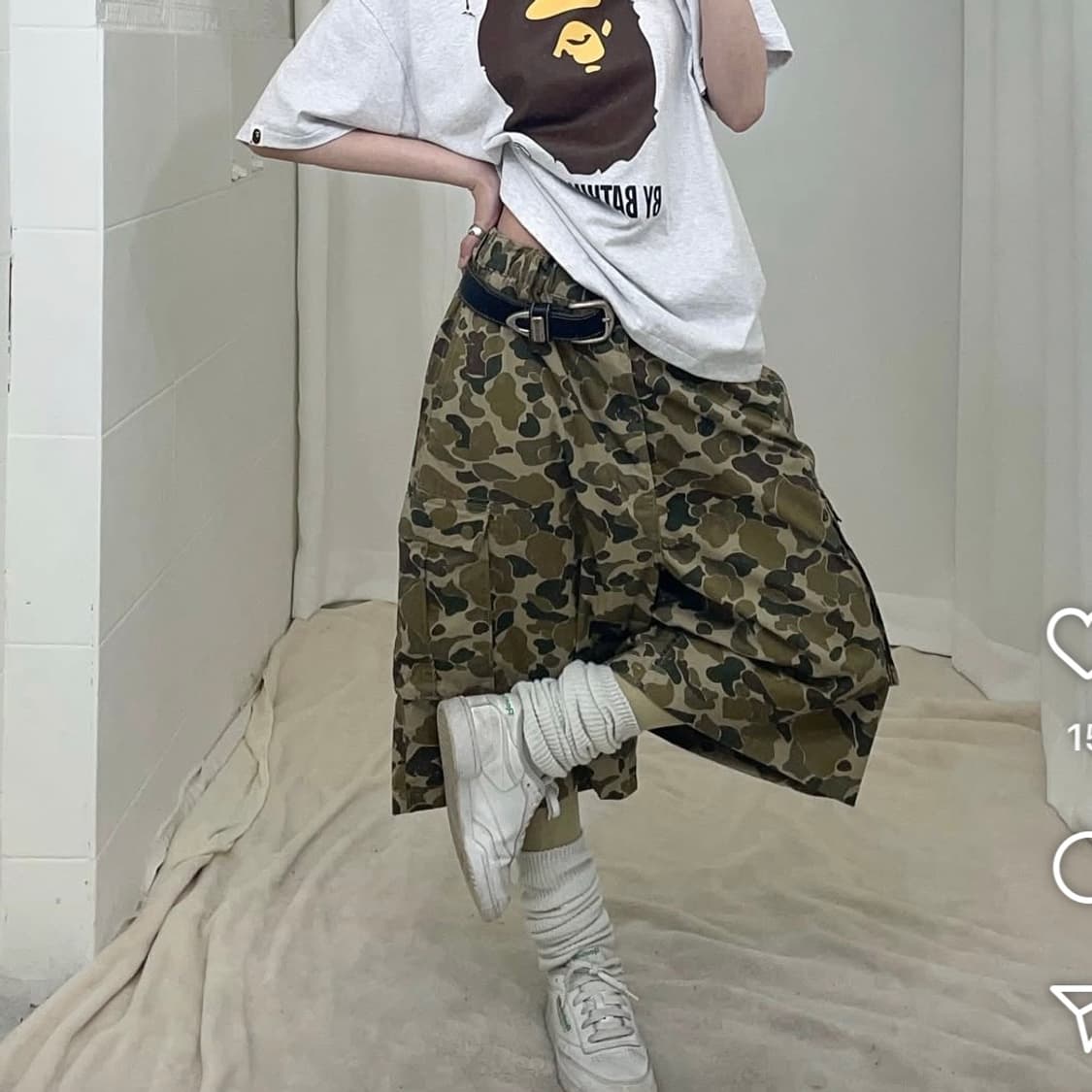빈티지 카모 카고 와이드 버뮤다 팬츠 상품이미지2
