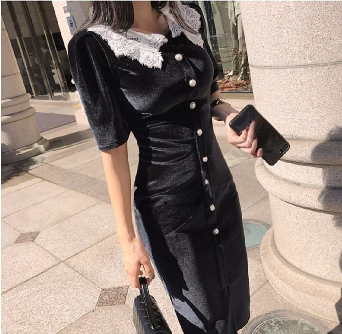 메이빈스 벨벳 반팔 롱원피스 상품이미지1