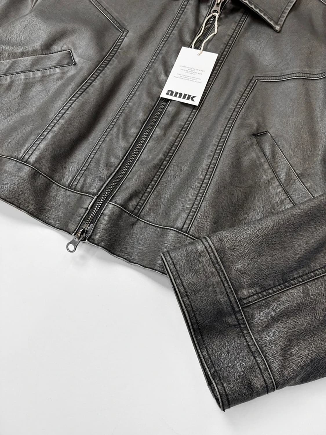 뮤추얼 MUTUAL 크롭 투웨이 스티치 가죽 자켓 PN5539 상품이미지5