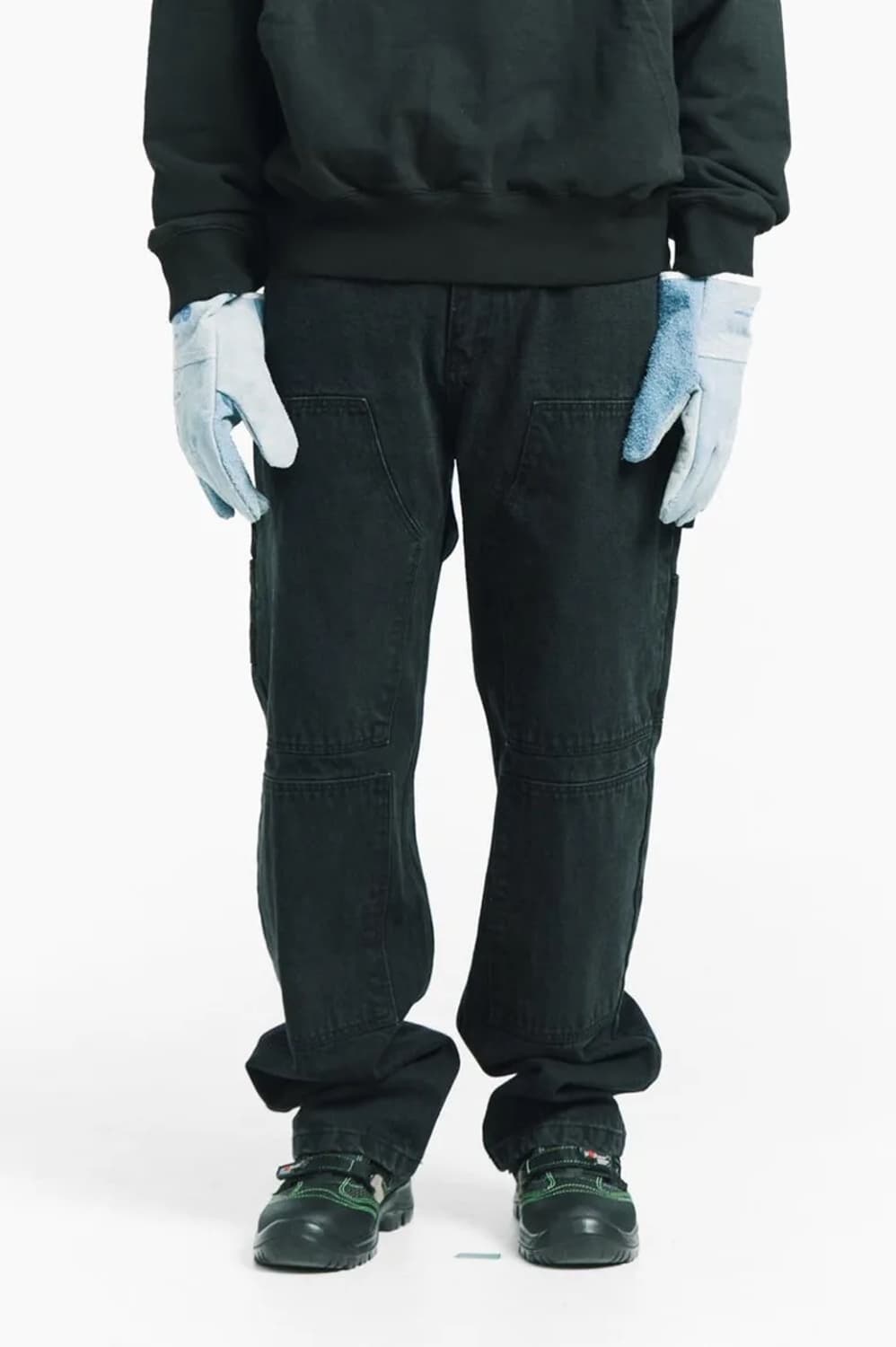 PLASTICPRODUCT 더블니 데님팬츠 블랙 M 상품이미지4