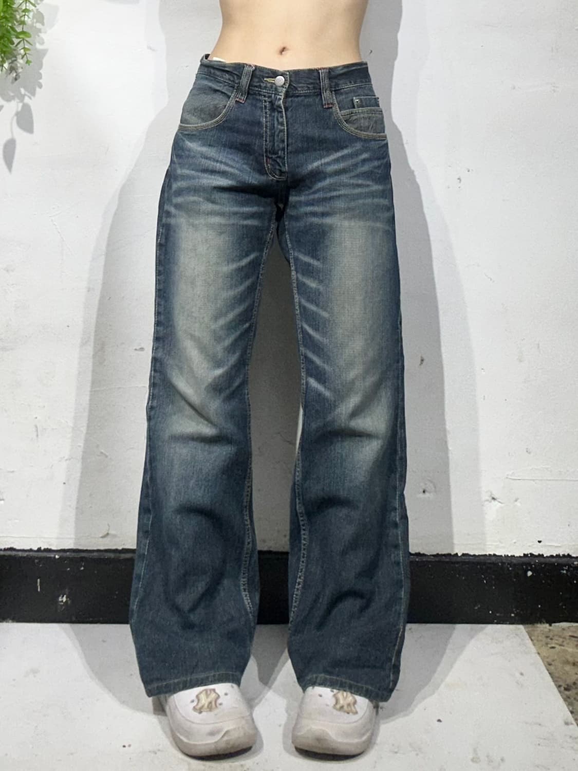 90s pico 진청 캣 워싱 와이드 데님 청바지  상품이미지2