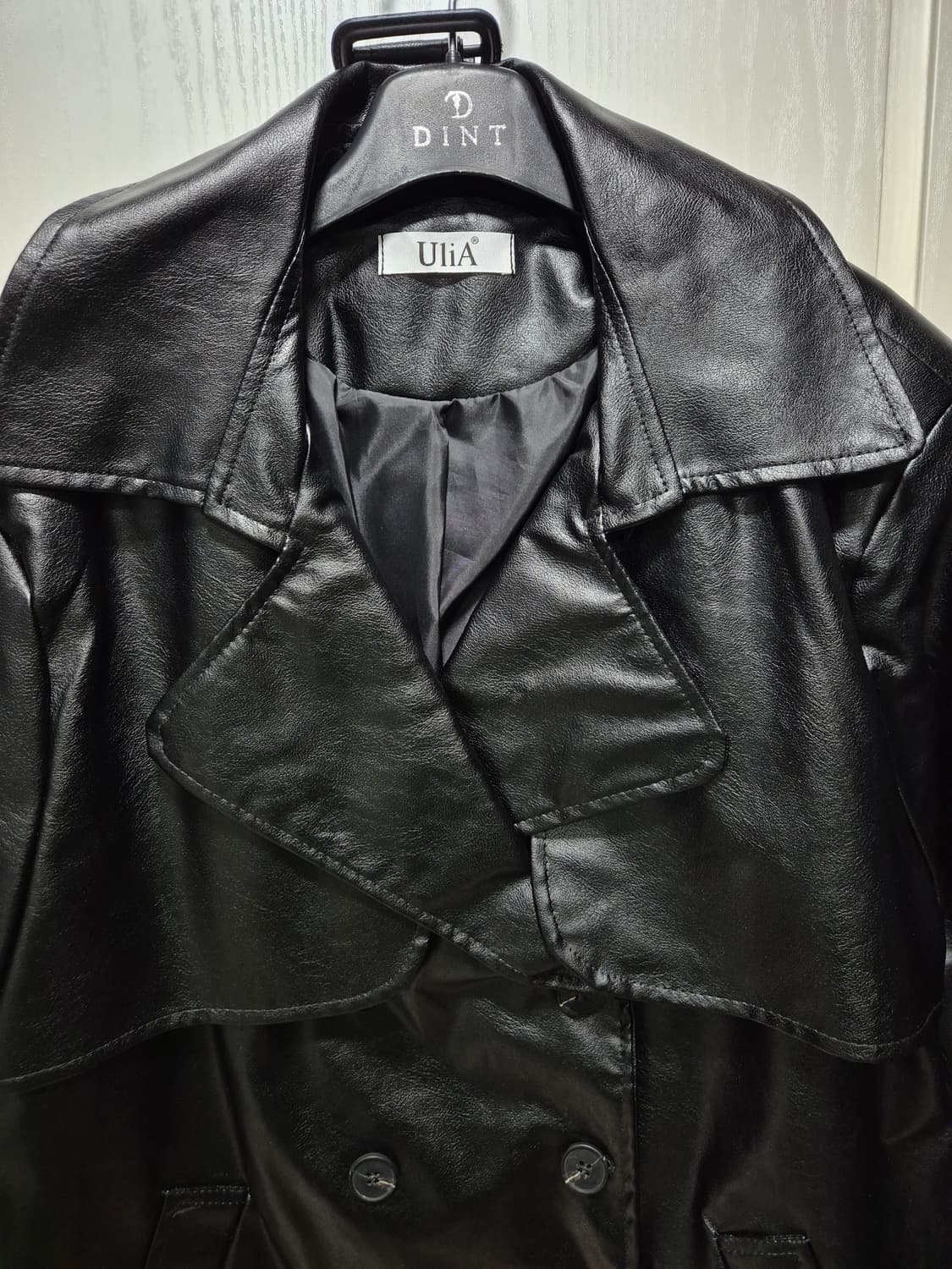 DINT 딘트 블랙 레더 트렌치 코트.새상품 상품이미지3