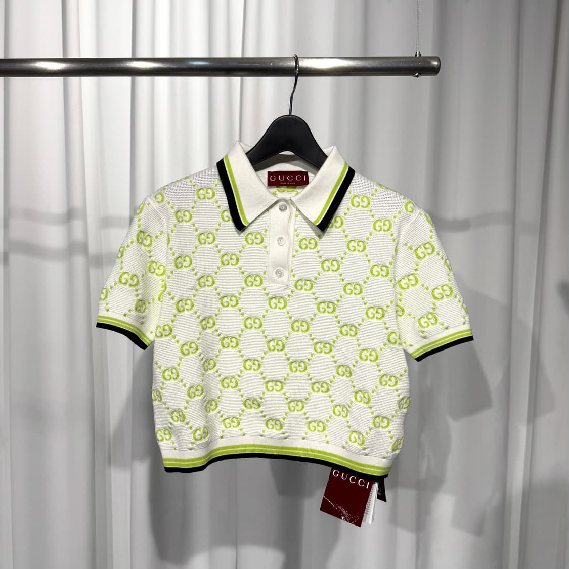 (XS) 구찌 자카드 GG 크롭 반팔 니트 상품이미지1