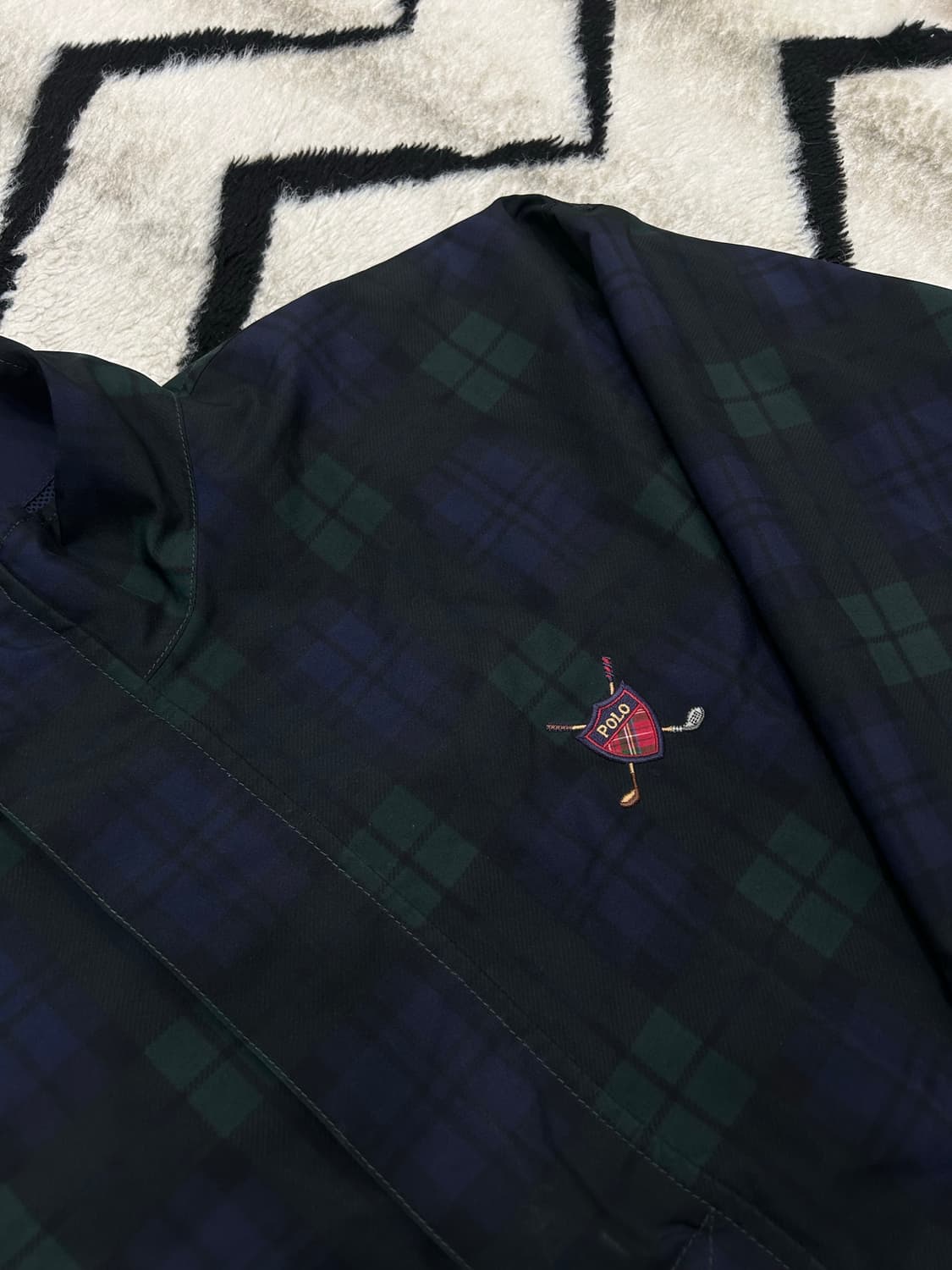 [XL]폴로랄프로렌 Golf 90s 타탄체크 폴리쉘 바람막이 아노락/카키 상품이미지1