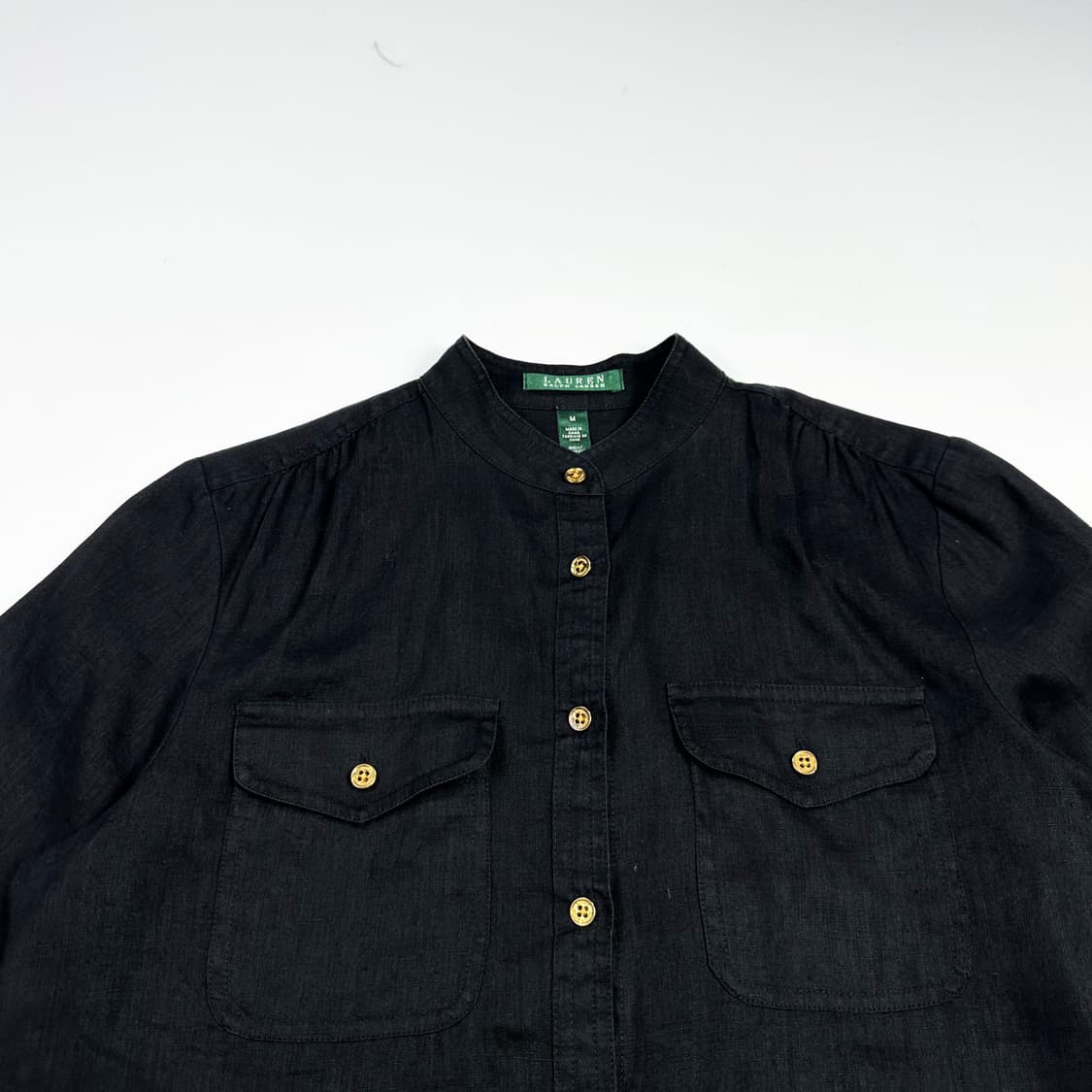 폴로 랄프로렌 클래식 헨리넥 금장 린넨셔츠 블랙 여성M 상품이미지2