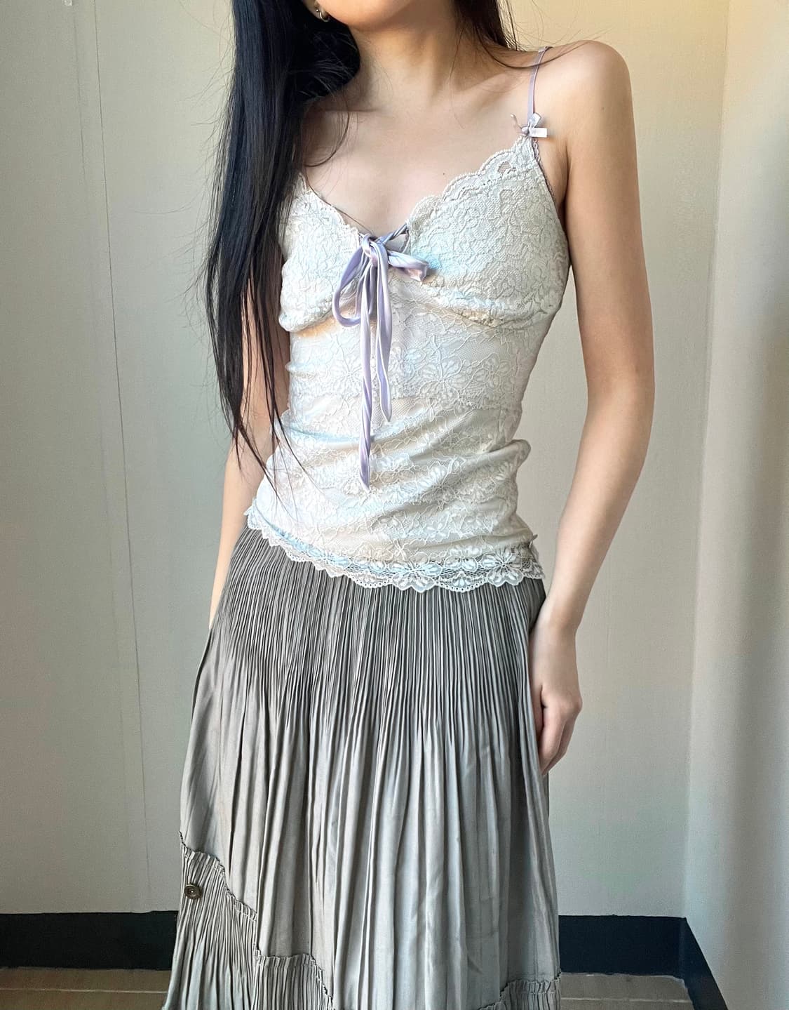 Ribbon lace slim top 상품이미지5