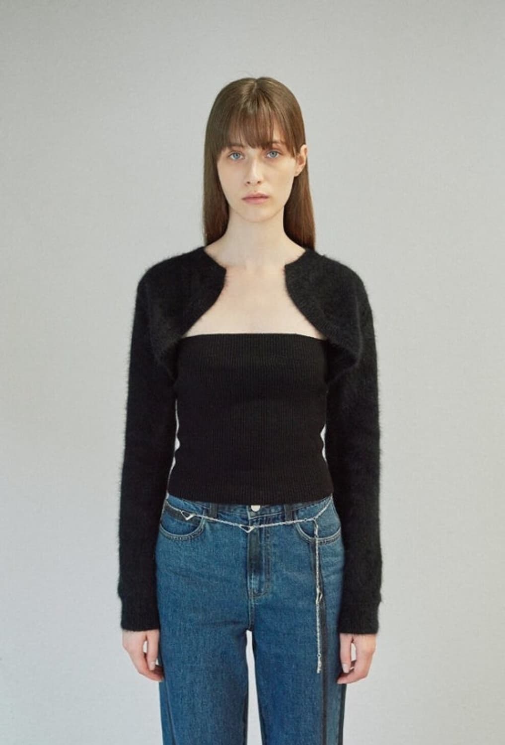 Diagonal 다이애그널 레이어드 튜브탑 가디건 상품이미지1