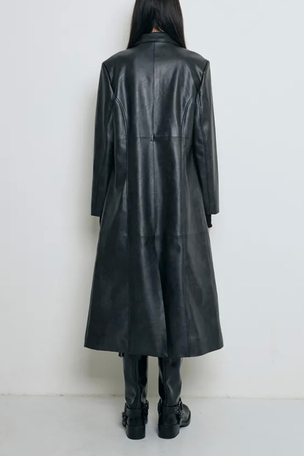 제이드 롱 레더 코트 (블랙) S 상품이미지3