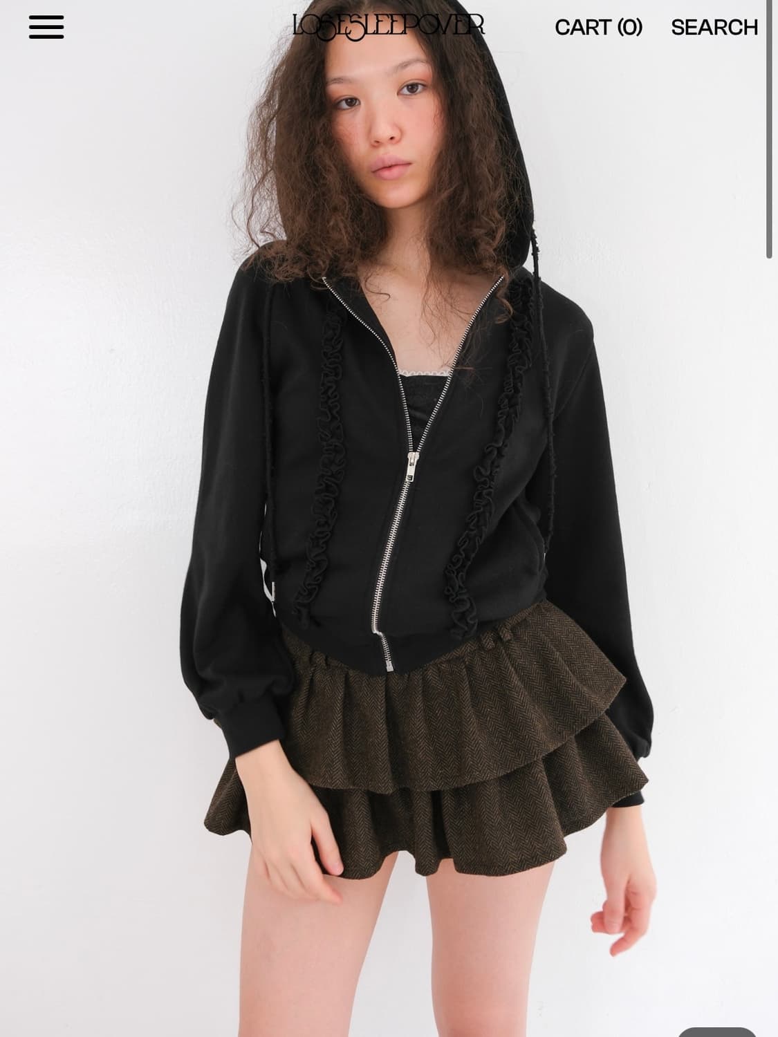 루즈슬립오버 프릴 후드집업 블랙 S 상품이미지1