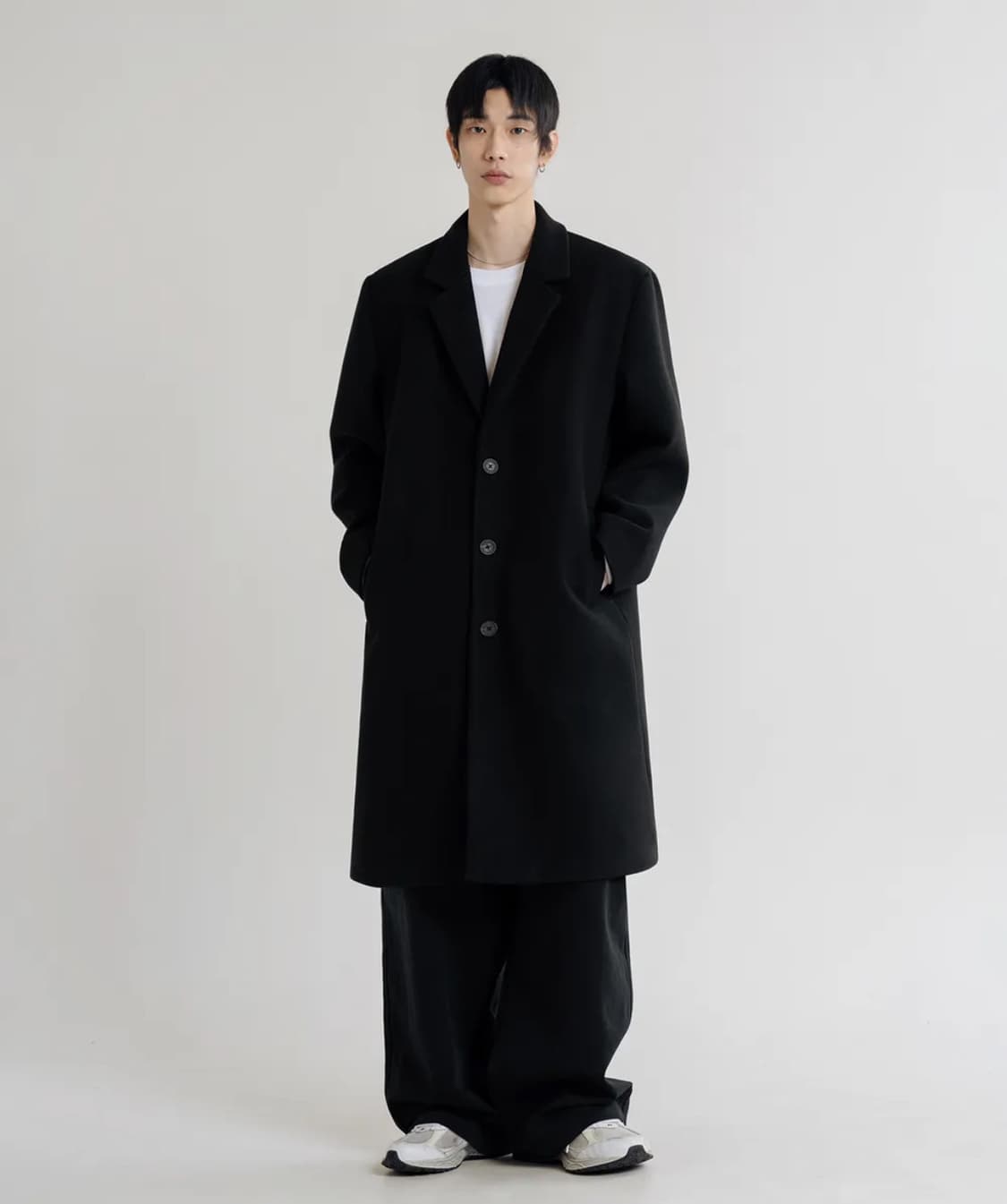 (새상품) 리메인세컨드 울 블렌드 오버핏 싱글 롱코트 블랙 L 상품이미지1