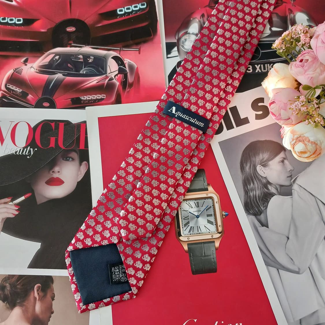 아쿠아스큐텀 실크 코끼리 패턴 넥타이 8.5cm A+등급 A19406
 상품이미지4