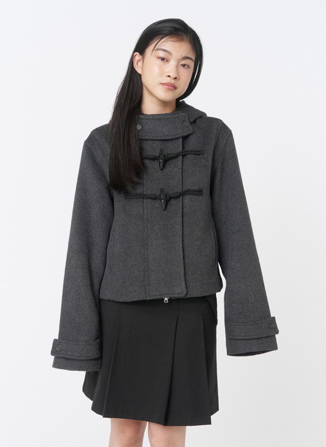 미세키서울 더플 후디 숏코트 차콜 상품이미지1