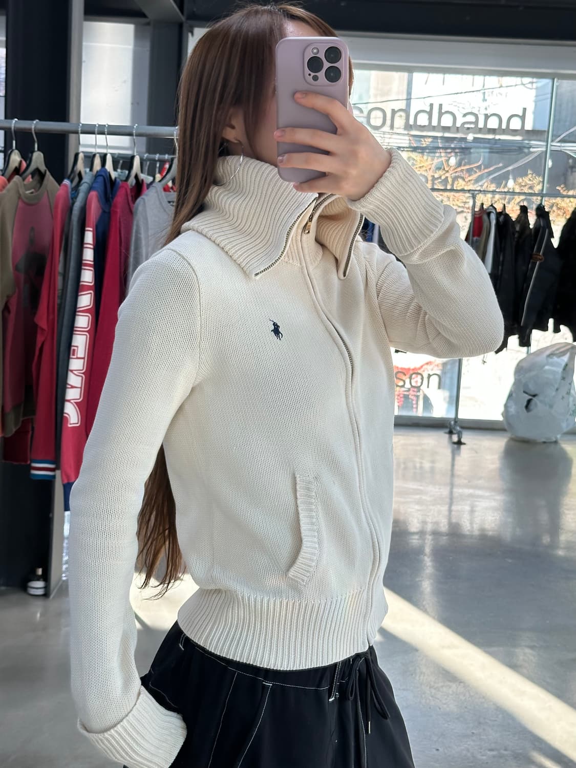 폴로랄프로렌 하이넥 니트집업 크림베이지 상품이미지1
