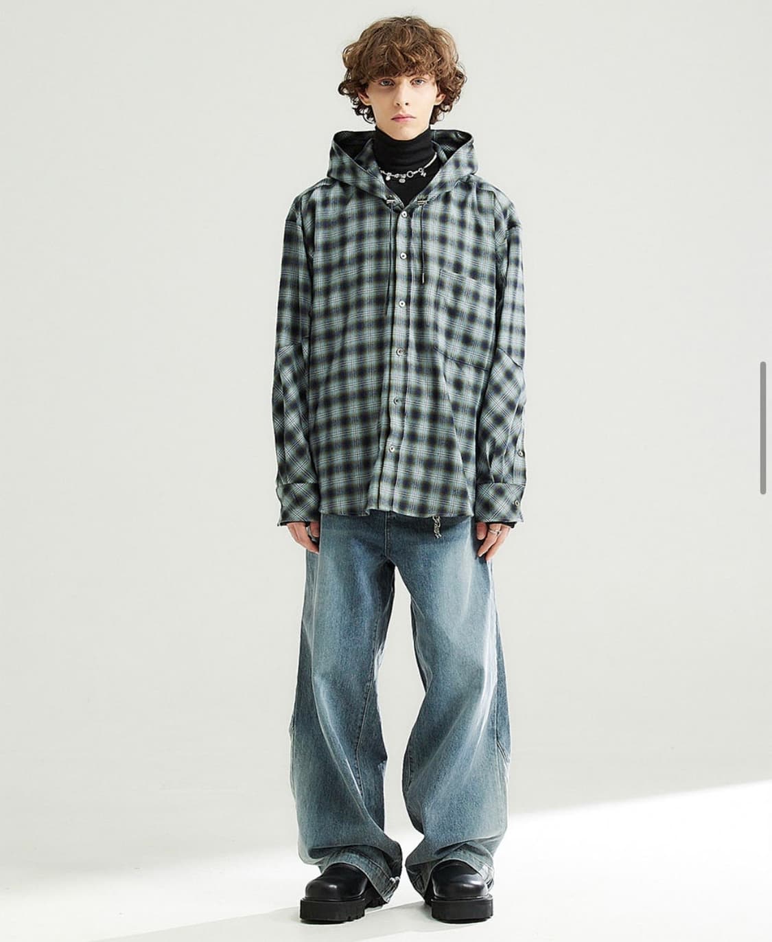 알렌느 - 체크 후드 블루 2사이즈 상품이미지1