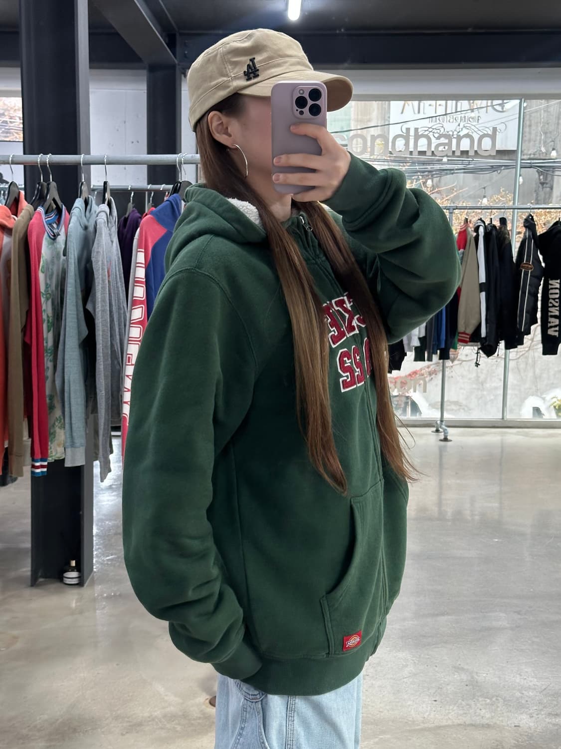 디키즈 자수레터링 후드집업 그린 상품이미지3