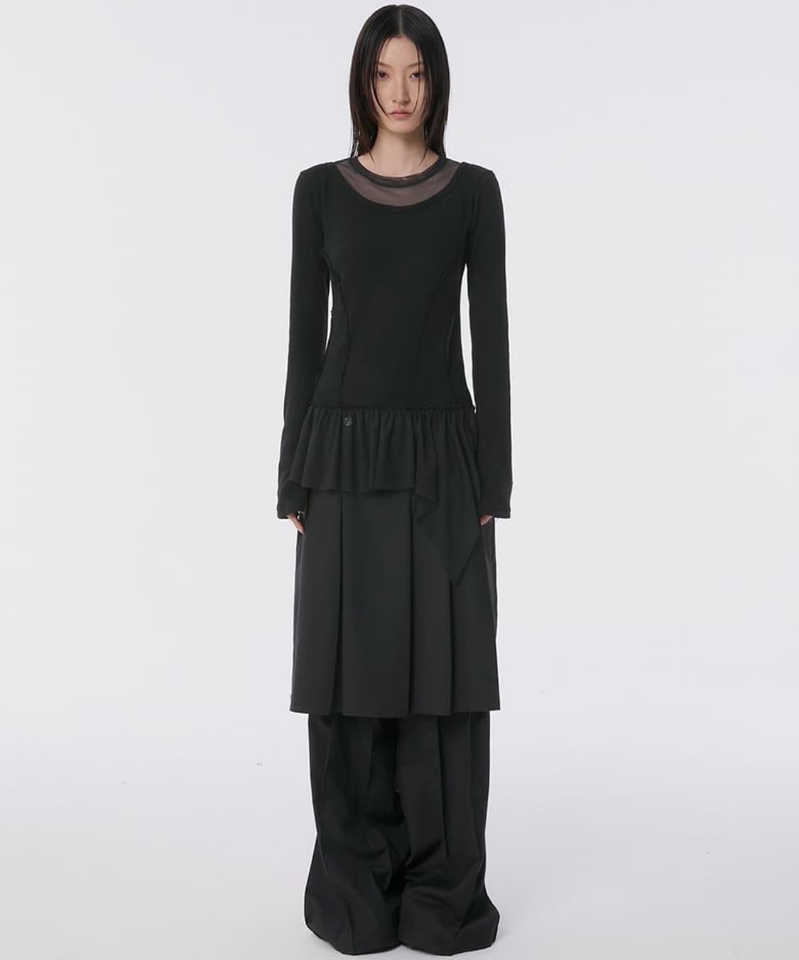 플레어업 레이어드 레이스 프릴 롱슬리브 블랙 상품이미지1