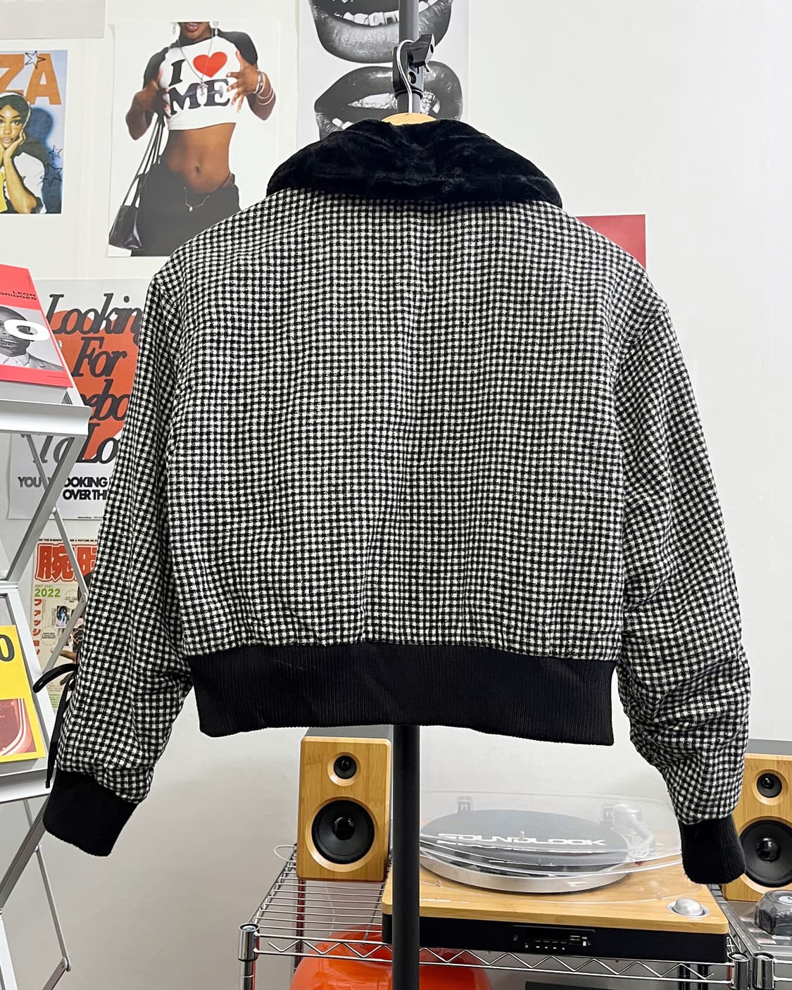 올드 빈티지 체크패턴 크롭 퍼 자켓 상품이미지7