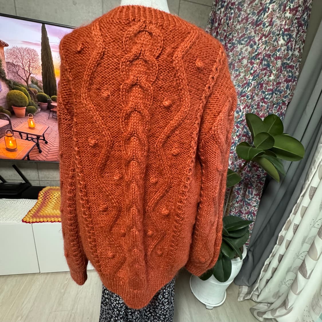 오렌지브라운 케이블 버블패턴 롱니트 스웨터 상품이미지5