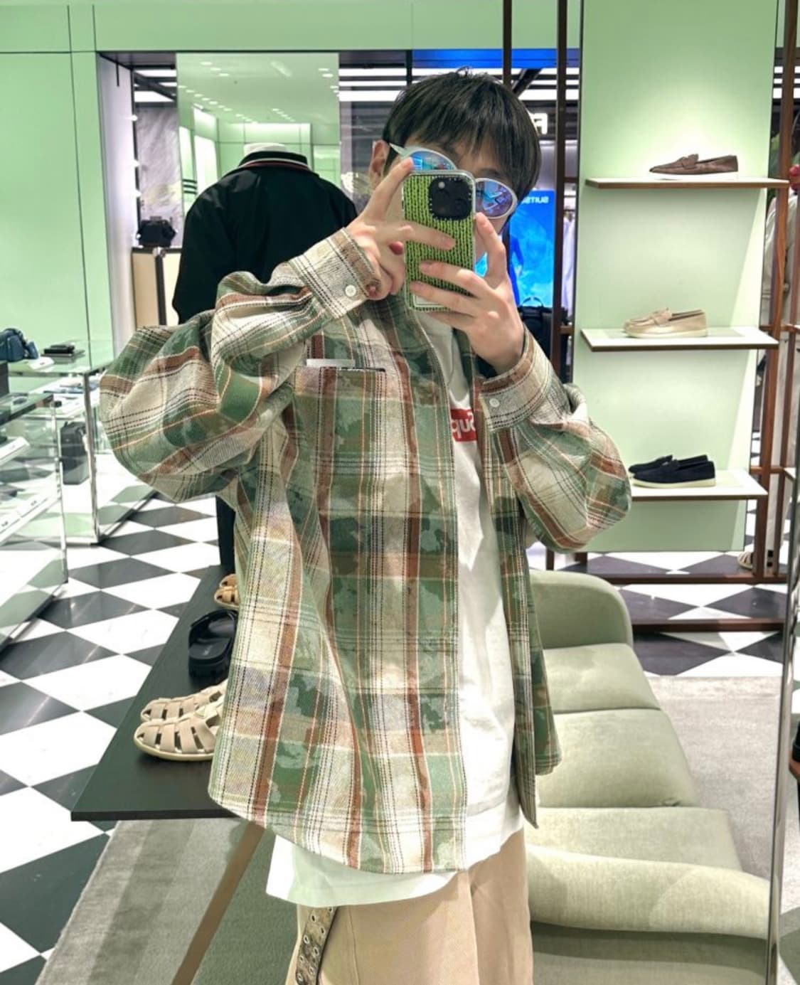 [L]MJD 오버사이즈드 체크셔츠 빈티지 그린 상품이미지3