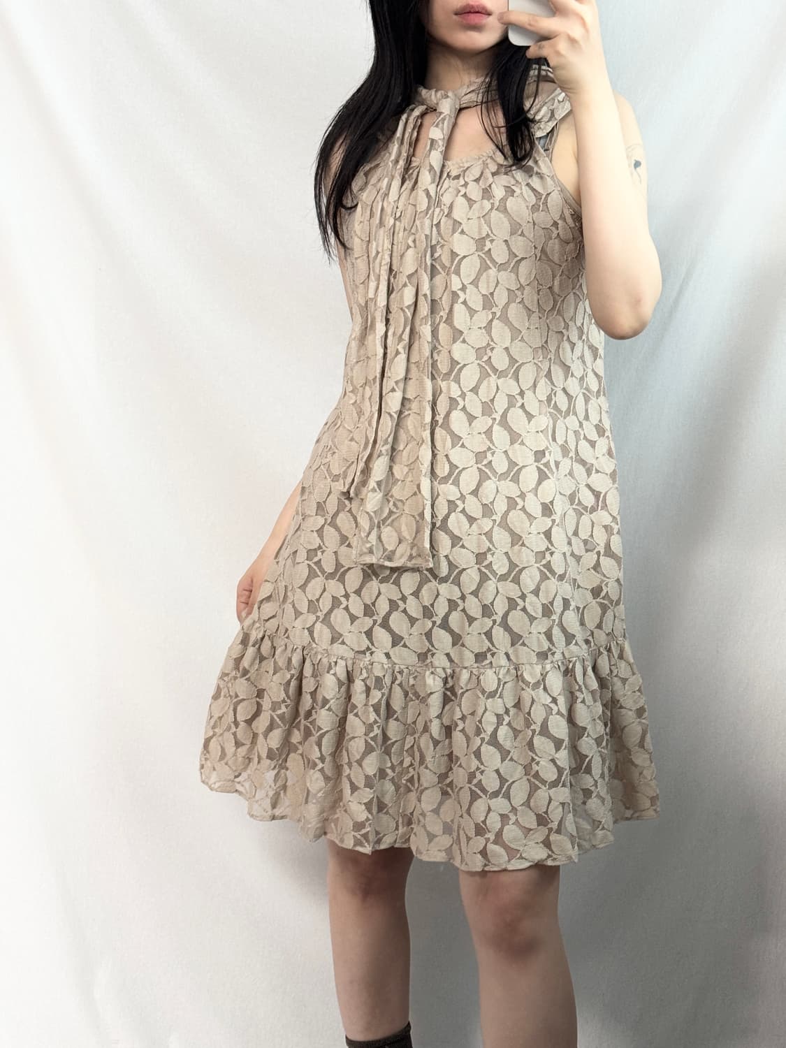 타이 넥 플라워 레이스 원피스 2pcs SET 상품이미지2