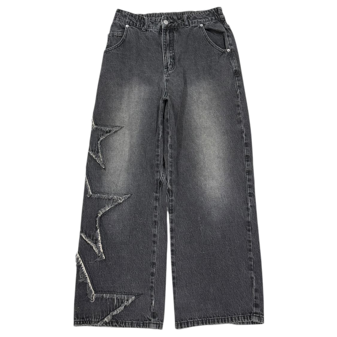 엑스톤즈 별 스타 데미지 빈티지 워싱 데님 팬츠 블랙 L 상품이미지1