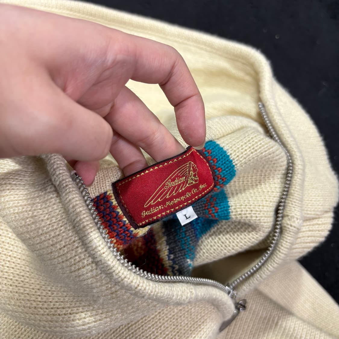 L 인디언 모터사이클 아이보리 오르테가 치마요 가디건 니트 후드집업 상품이미지5