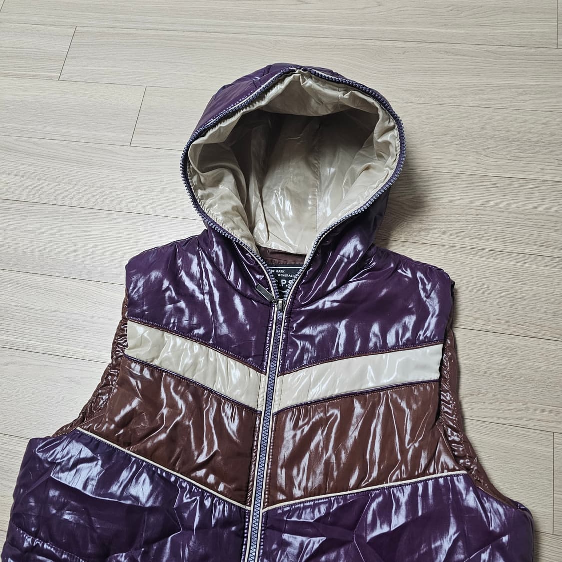 M 95 ) C.P.S 경량 패딩 베스트 조끼 재팬 빈티지. 퍼플 브라운 상품이미지4