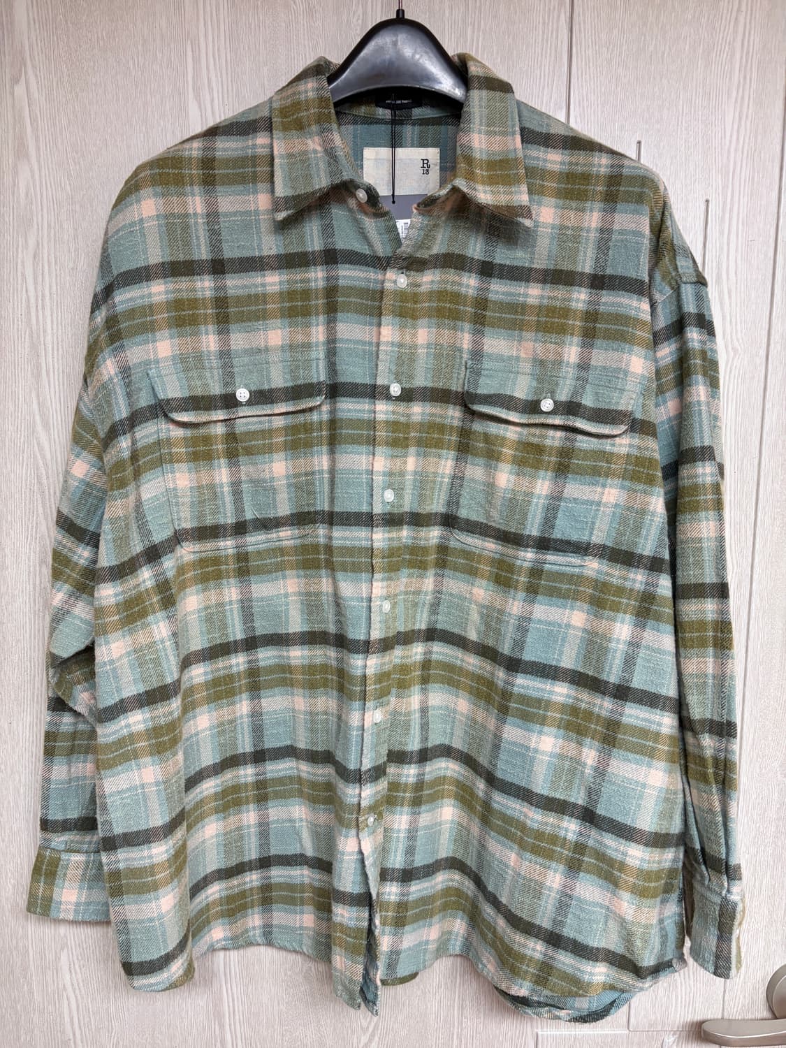 XL) R13 보이프렌드 셔츠 터콰이즈체크 상품이미지1