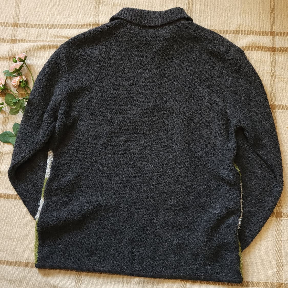 90s 프렌치 핸드메이드 울 니트 컨트리 자수 반집업 니트 L 상품이미지3