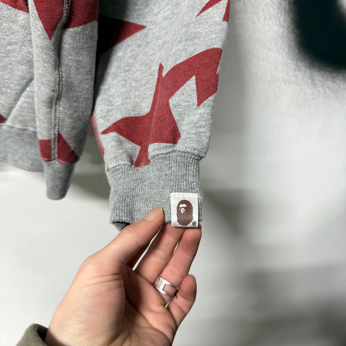 정품 베이프 OG 스타 카모 풀 집업 후디 헤더 그레이 상품이미지5