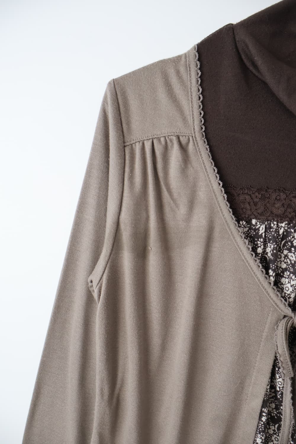 Jpn Brown Grey Ruffle Trim Layered Top 상품이미지6