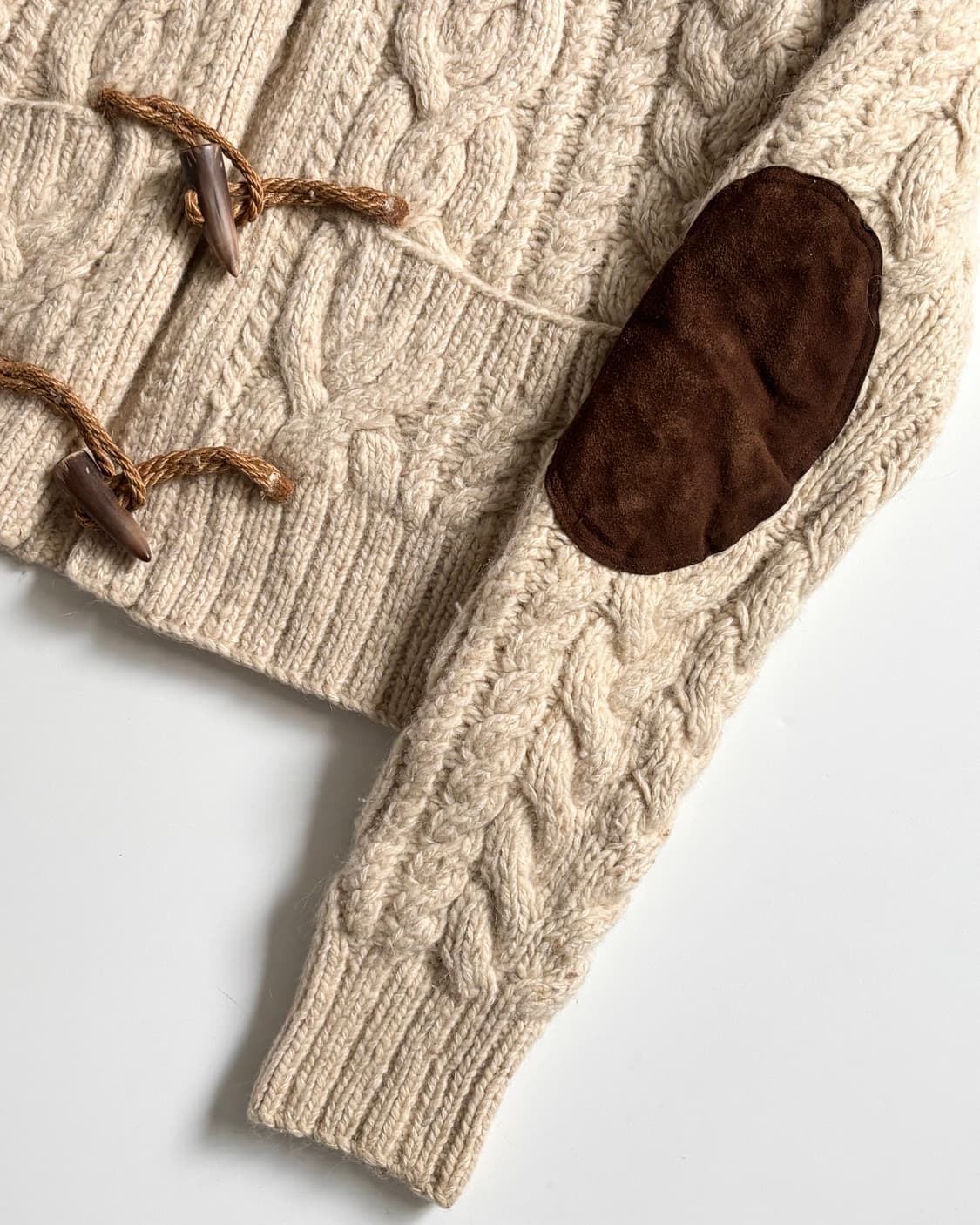 Polo 랄프로렌 울 캐시미어 아이보리 컬러 엘보우패치 더플버튼 케이블  상품이미지5