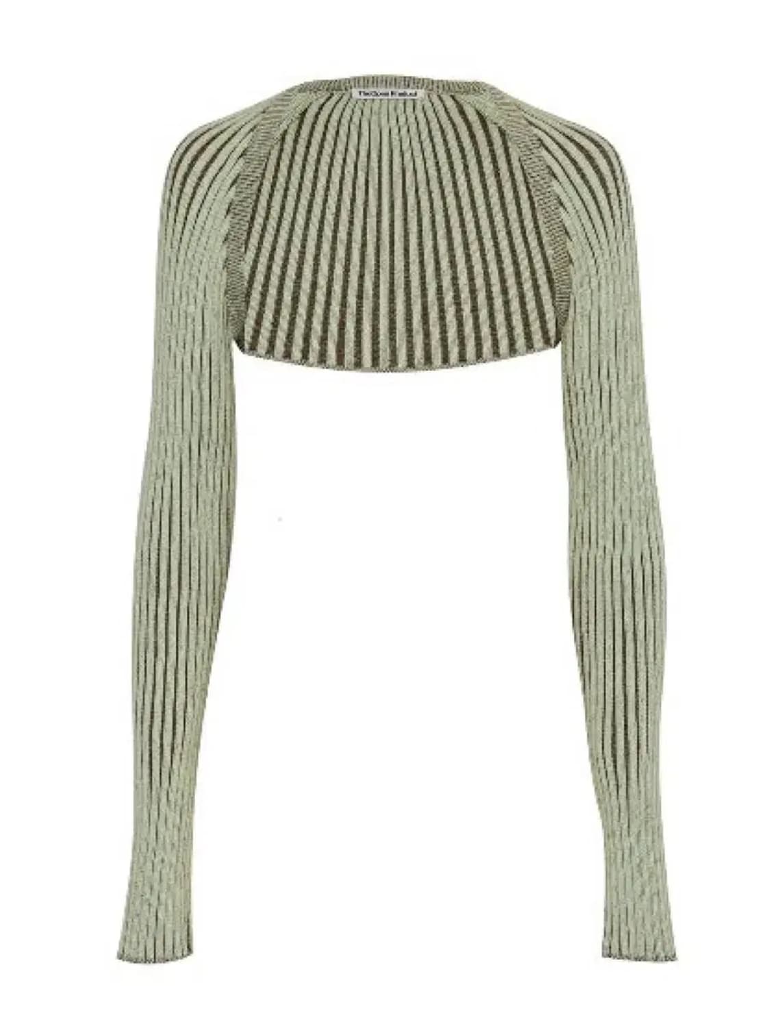 open yy ribbed 스트라이프 볼레로 올리브 그린 상품이미지1