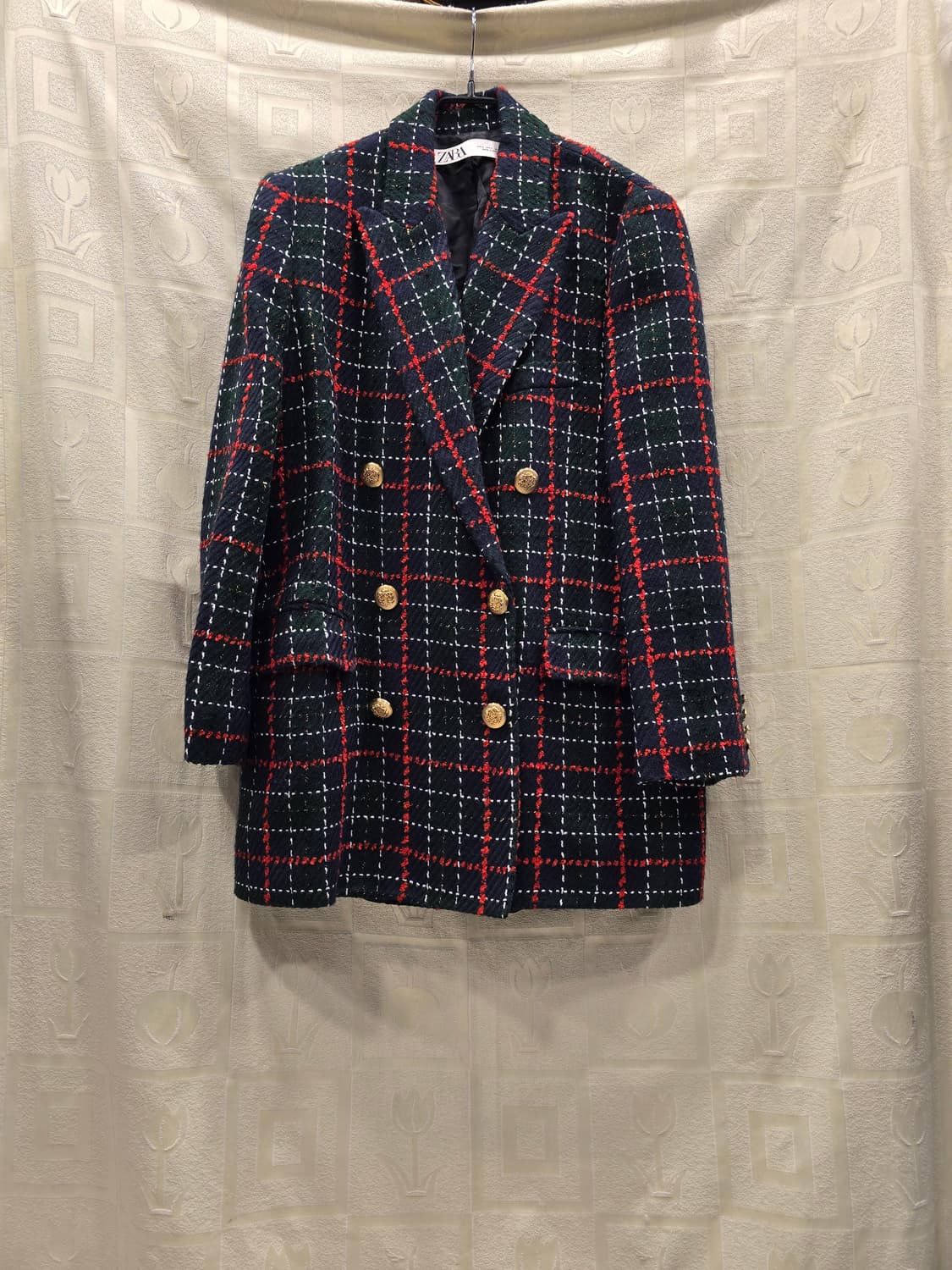 자라 ZARA 트위드 체크 더블 블레이저 자켓 L(77) 상품이미지1
