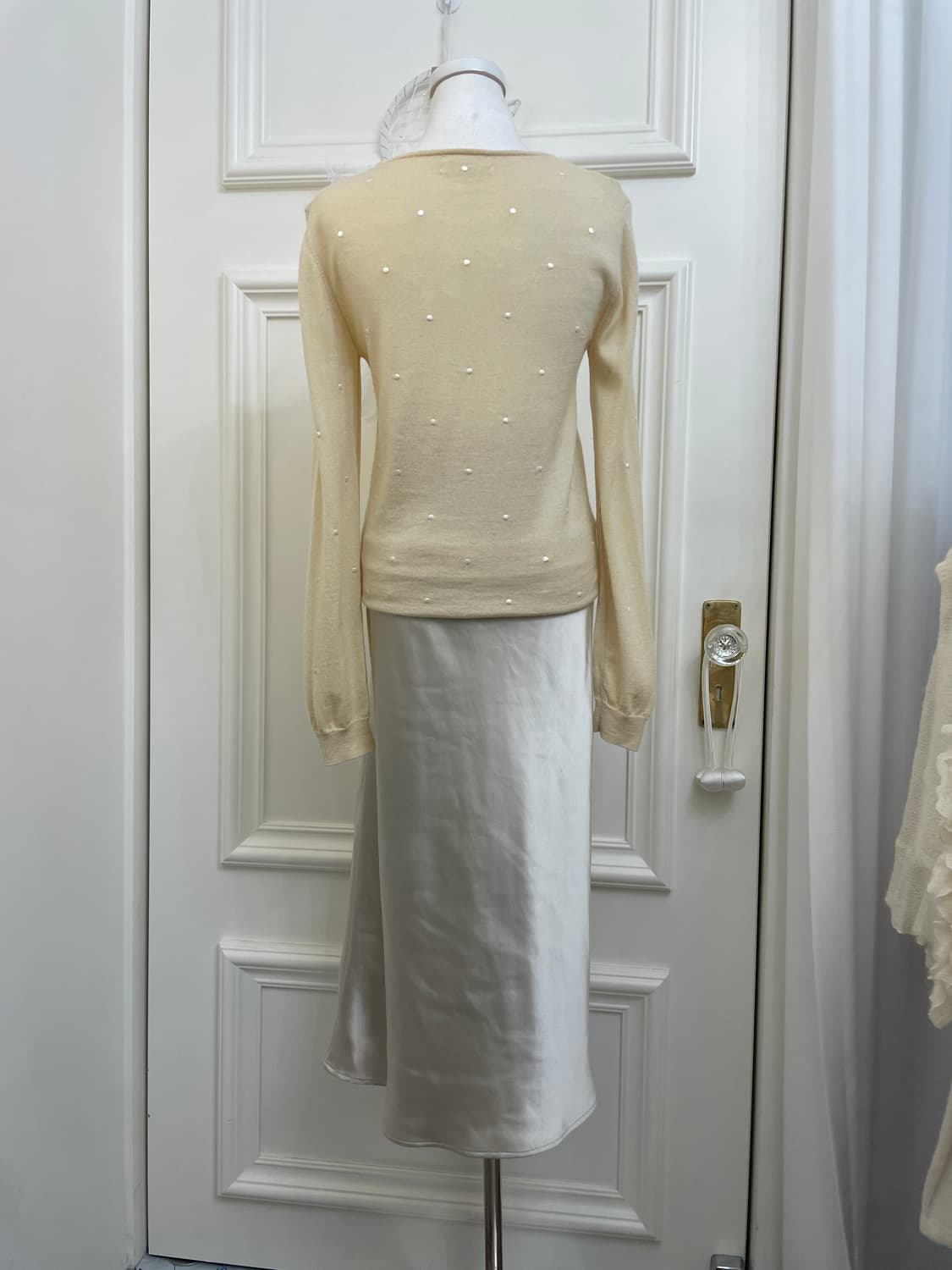 cream silver matt banding long skirt 상품이미지8