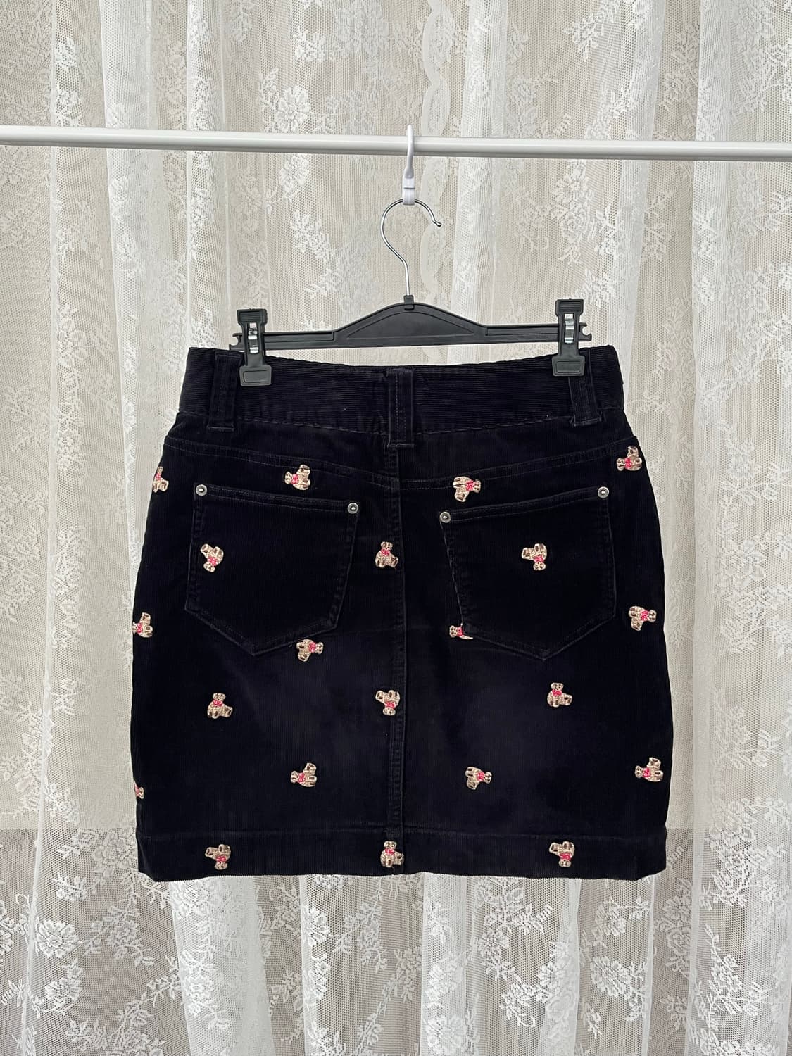 M) 티니위니 테디베어 코듀로이 스커트 블랙 상품이미지2