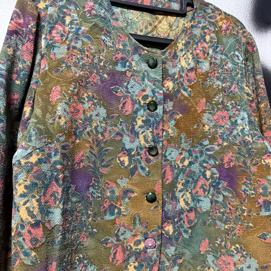 VTG 빈티지 뮤트톤 오리엔탈 패턴 논카라 버튼 자켓 상품이미지3