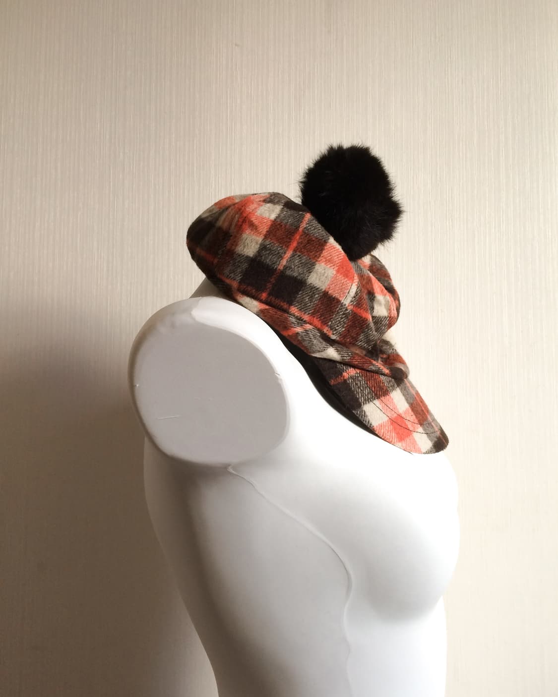  Woolen check pattern pom point hat 상품이미지2