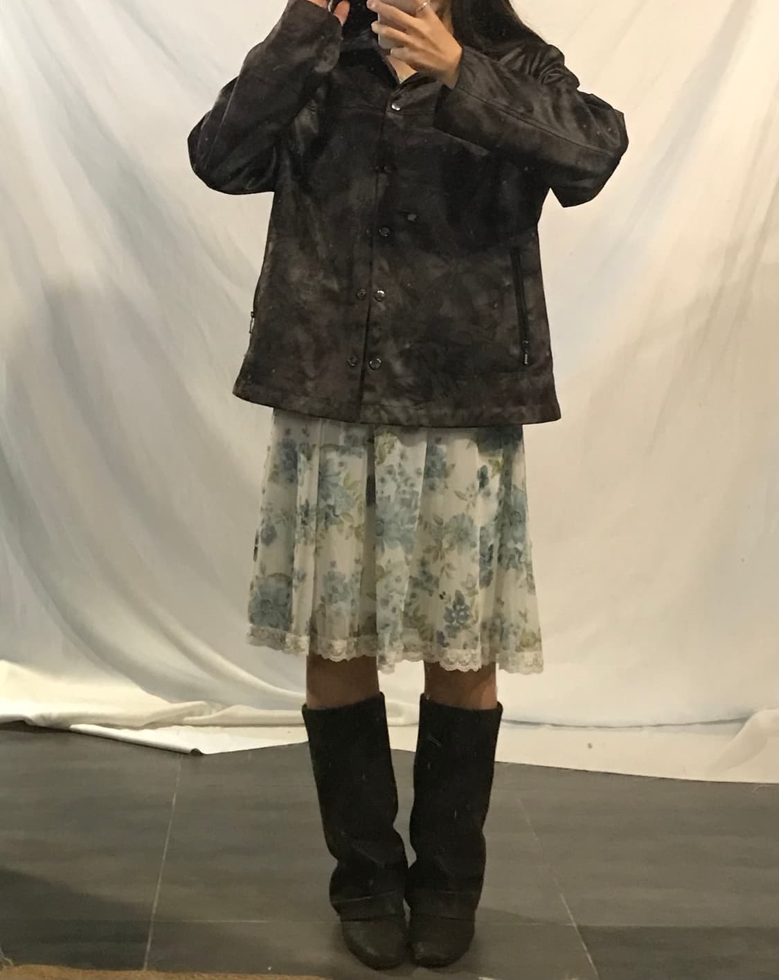 flower pattern leather jacket  상품이미지3