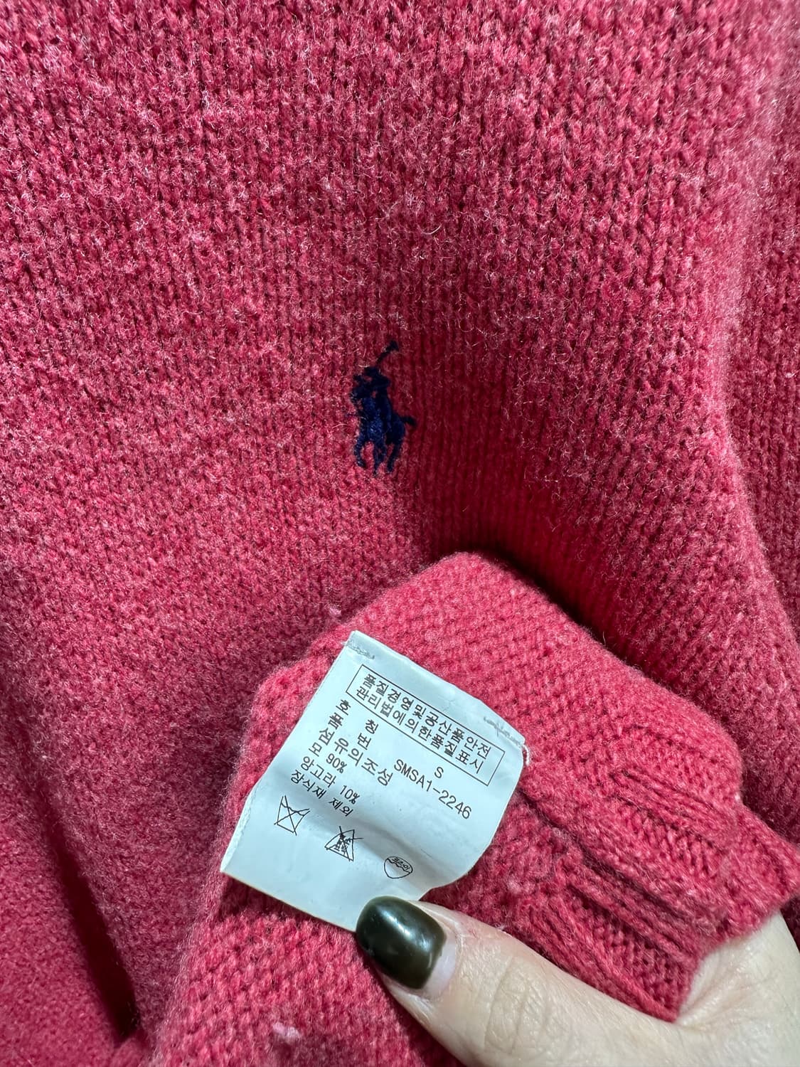 S 폴로랄프로렌 자수로고 라운드넥 핑크 니트 상품이미지5