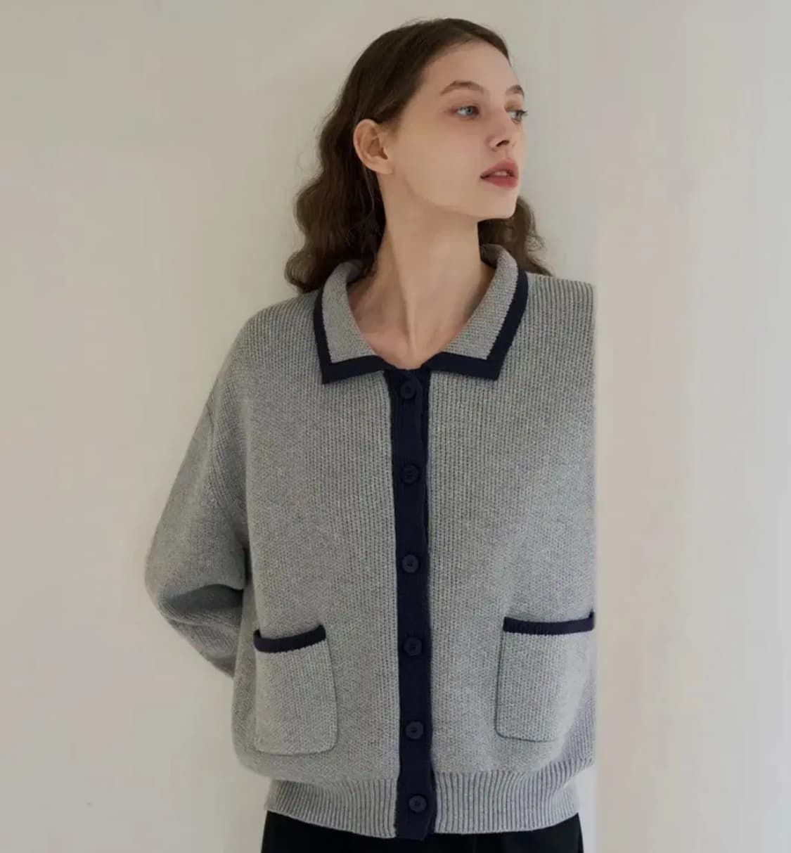 바시카 배색 가디건 상품이미지2