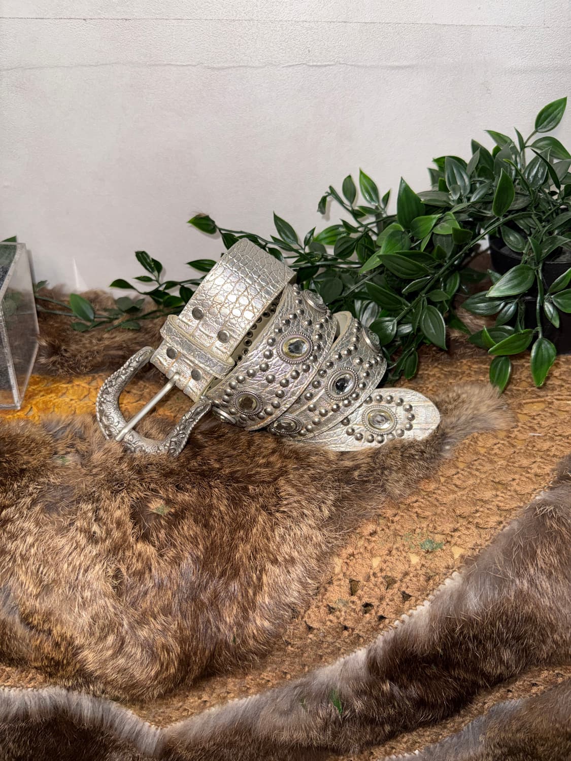 Silver python cubic stud belt 상품이미지2