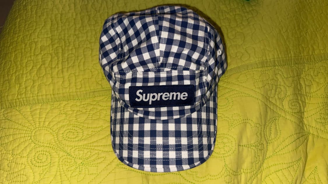 슈프림 깅엄체크 모자 블루 상품이미지2